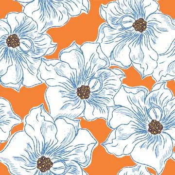 Floral seamless pattern with sketch elements, plant blooming natural ornament Illustrazione stock