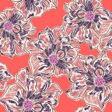Floral seamless pattern with sketch elements, plant blooming natural ornament Stock Illustration