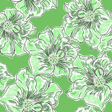 Floral seamless pattern with sketch elements, plant blooming natural ornament Illustrazione stock
