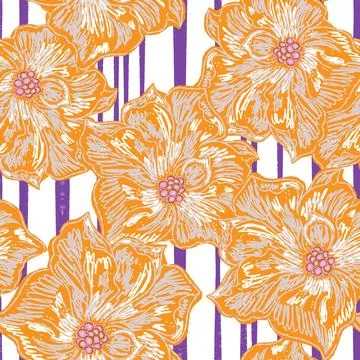 Floral seamless pattern with sketch elements, plant blooming natural ornament イラスト素材