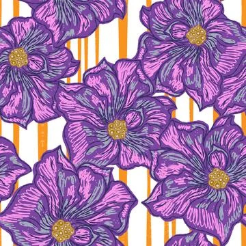 Floral seamless pattern with sketch elements, plant blooming natural ornament Stock Illustration