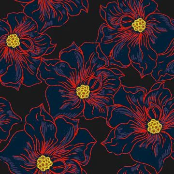 Floral seamless pattern with sketch elements, plant blooming natural ornament Illustrazione stock