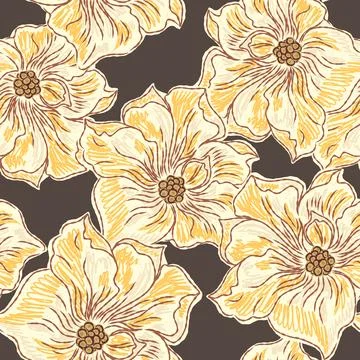 Floral seamless pattern with sketch elements, plant blooming natural ornament Illustrazione stock