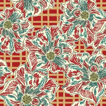 Floral seamless pattern with sketch elements, plant blooming natural ornament Stock Illustration