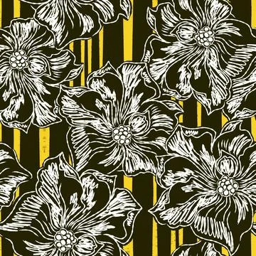 Floral seamless pattern with sketch elements, plant blooming natural ornament Stock Illustration