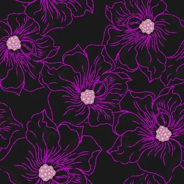 Floral seamless pattern with sketch elements, plant blooming natural ornament 스톡 일러스트