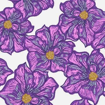 Floral seamless pattern with sketch elements, plant blooming natural ornament Stock Illustration