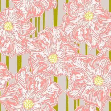 Floral seamless pattern with sketch elements, plant blooming natural ornament Stock Illustration