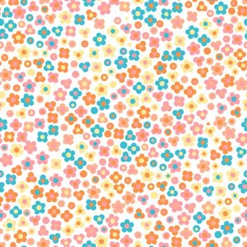 Floral seamless pattern. Small cute simple flowers. Green background Stock Illustration