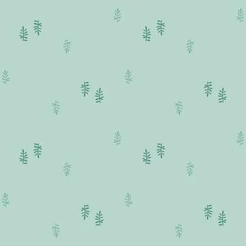 Floral Seamless Pattern of Sparse Tiny Leaves or Herb on Cambridge Blue Color Stock Illustration