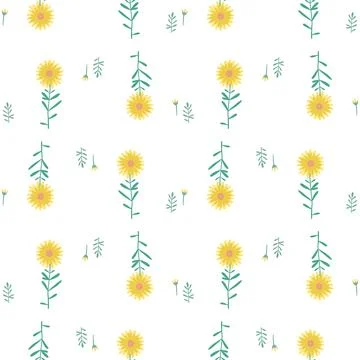 Floral Seamless Pattern of Sparse Yellow Flowers on White Stock Illustration