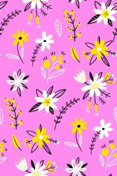 Floral seamless pattern. Spring flowers on a pink background. Seamless vector Stock Illustration