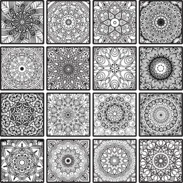 Floral seamless pattern from squares with mandala Stock Illustration