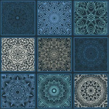 Floral seamless pattern from squares with mandala Stock Illustration