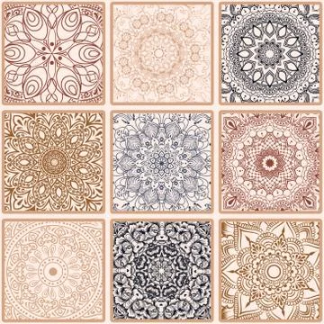 Floral seamless pattern from squares with mandala Stock Illustration