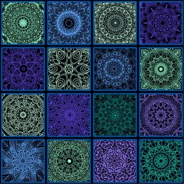 Floral seamless pattern from squares with mandala Stock Illustration