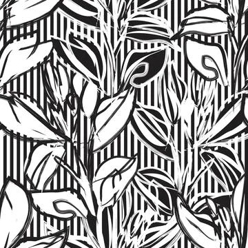 Floral Seamless Pattern with striped textures Stock Illustration