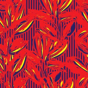 Floral Seamless Pattern with striped textures Stock Illustration