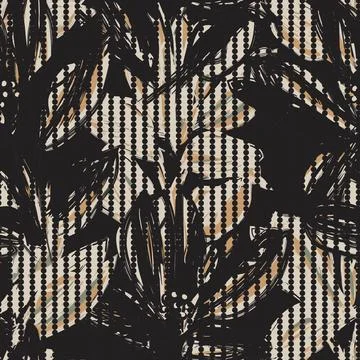 Floral Seamless Pattern with striped textures Stock Illustration
