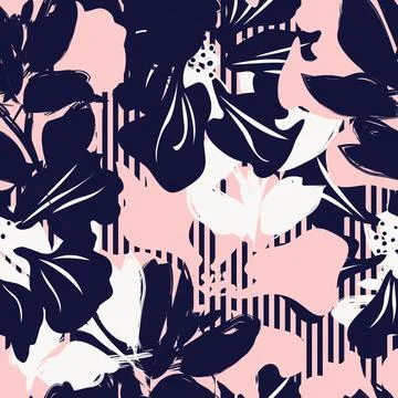 Floral Seamless Pattern with striped textures Stock Illustration