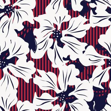 Floral Seamless Pattern with striped textures Stock Illustration