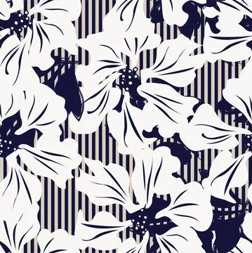 Floral Seamless Pattern with striped textures Illustrazione stock