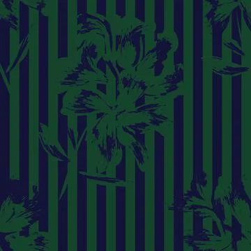 Floral Seamless Pattern with striped textures Stock Illustration