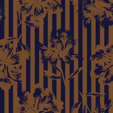 Floral Seamless Pattern with striped textures Stock Illustration