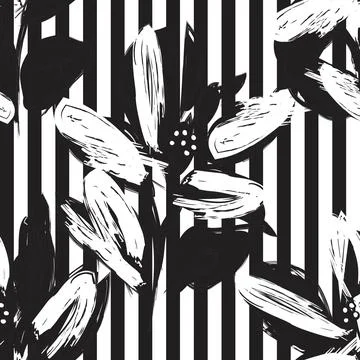 Floral Seamless Pattern with striped textures Illustrazione stock