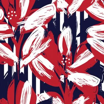 Floral Seamless Pattern with striped textures Illustrazione stock