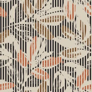 Floral Seamless Pattern with striped textures Illustrazione stock