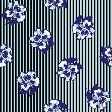 Floral Seamless Pattern with striped textures Stock Illustration