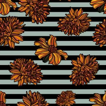 Floral seamless pattern with stripes. Stock Illustration