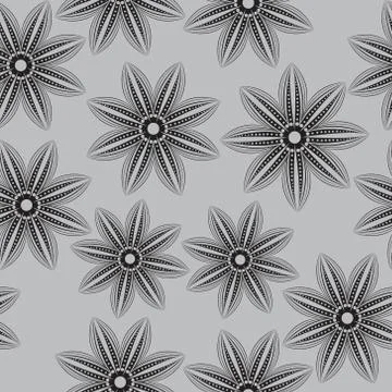 Floral seamless pattern , in the style of hand drawing. Black and white flowers Stock Illustration
