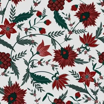 Floral seamless pattern with stylized exotic flowers, climbing plants Stock Illustration