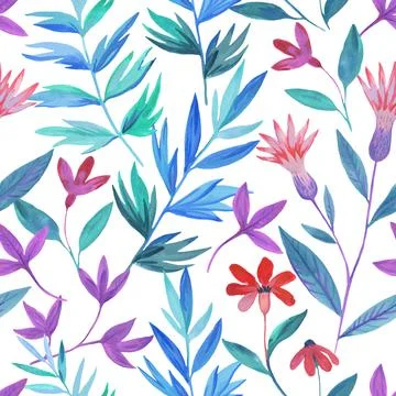 Floral seamless pattern. Textile print with watercolor colorful abstract pl.. Stock Illustration