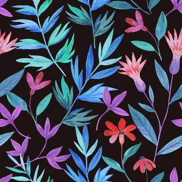 Floral seamless pattern. Textile print with watercolor colorful abstract pl.. Stock Illustration