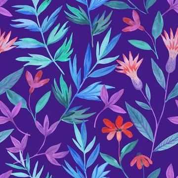 Floral seamless pattern. Textile print with watercolor colorful abstract pl.. Stock Illustration