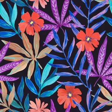 Floral seamless pattern. Textile print with watercolor colorful abstract plant Illustrazione stock
