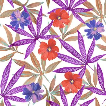Floral seamless pattern. Textile print with watercolor colorful abstract plant Stock Illustration