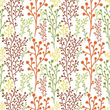 Floral seamless pattern texture. Berries branches texture in orange green and Stock Illustration