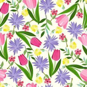 Floral seamless pattern  texture with with bright summer flowers Stock Illustration
