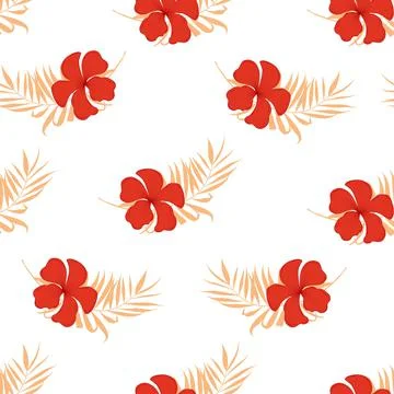 Floral seamless pattern. Tropical red flowers. Plumeria. Stock Illustration