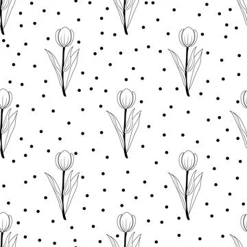 Floral seamless pattern tulip and polka dot. Spring fresh flower buds for Stock Illustration