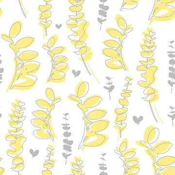 Floral seamless pattern with twigs and hearts Stock Illustration