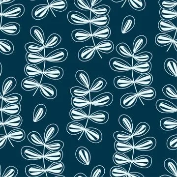 Floral seamless pattern. Vector background design. Leaves pattern in blue col Stock Illustration