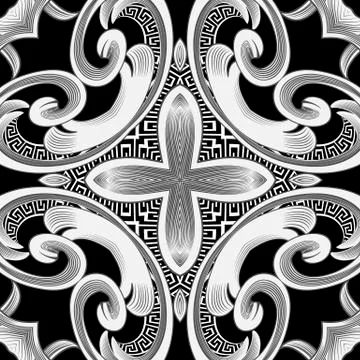 Floral seamless pattern. Vector black and white vintage background. Repeat Stock Illustration