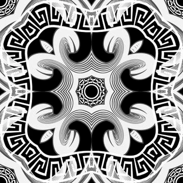 Floral seamless pattern. Vector black and white vintage background. Repeat Stock Illustration