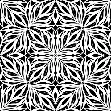 Floral seamless pattern. Vector black and white ornamental background. Ethnic Illustrazione stock