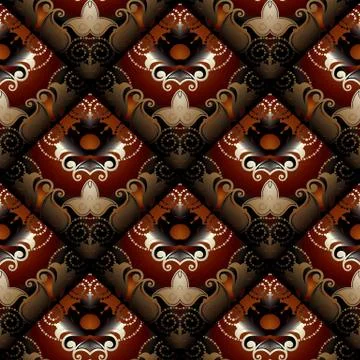 Floral seamless pattern. Vector dark red paisley background. Modern 3d wallpa Illustrazione stock